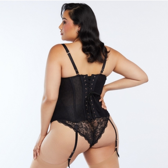 Savage X Fenty Embroidered Lace Corset Women's 3X Black Caviar Lingerie Garters - Picture 2 of 12